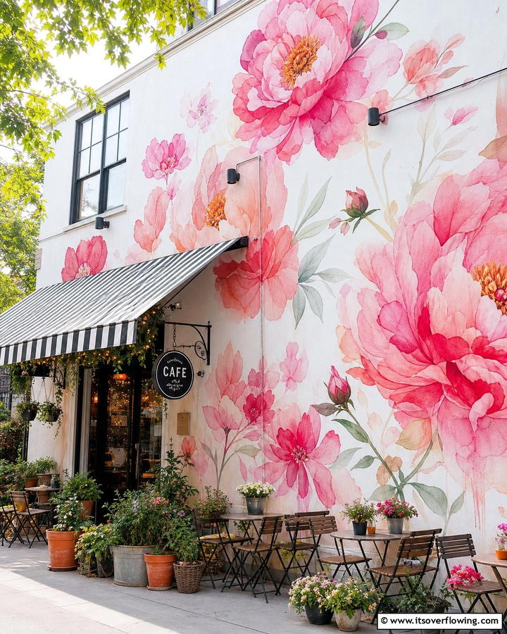 Watercolor Peony Delight - 20 Stunning Flower Murals on Buildings Around the World