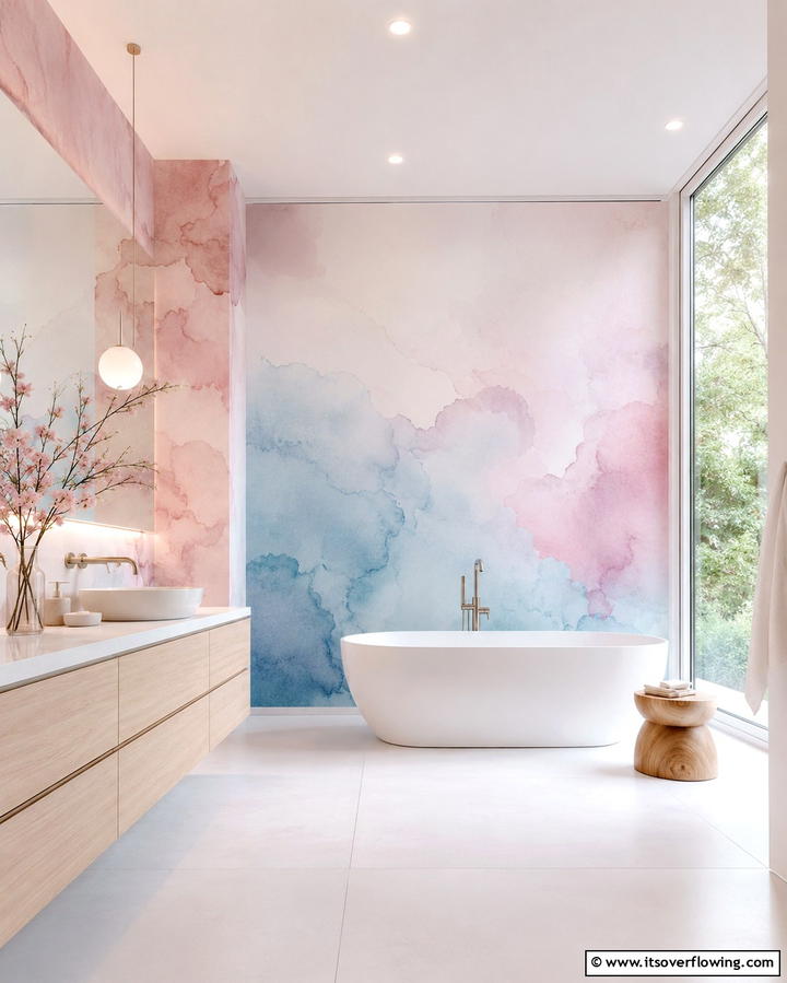 Watercolor Serenity - 30 Bathroom Mural Ideas for Bold and Artistic Wall Designs