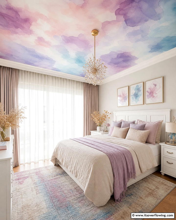 Watercolor Wash for a Subtle Artistic Touch - 25 Ceiling Wallpaper Ideas to Elevate Your Space