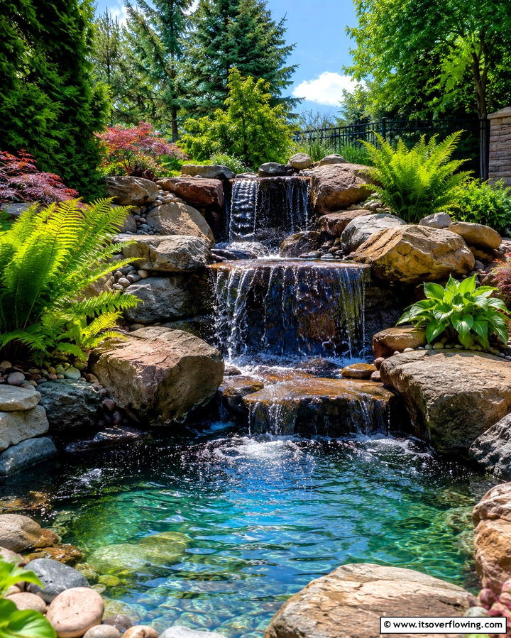 Waterfall Accent Pond - 30 Backyard Pond Ideas for Serene Water Features