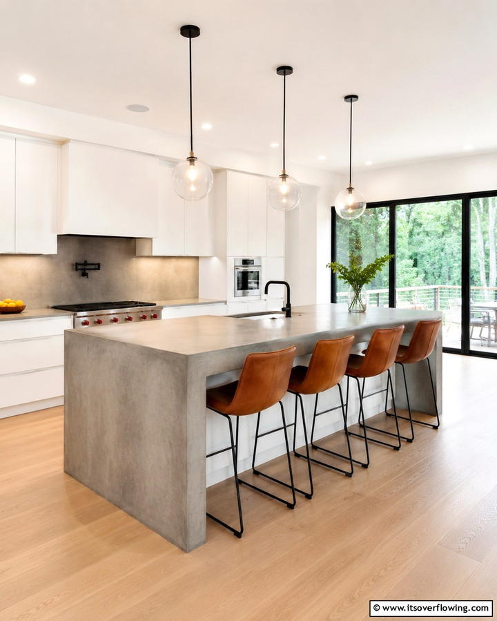 Waterfall Edge Design - 25 Concrete Countertop Ideas for a Durable and Stylish Kitchen
