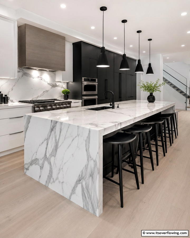 Waterfall Edge Island for Modern Elegance - 25 Kitchen Island Ideas With Seating for Functionality