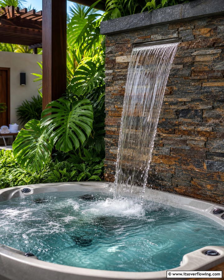 Waterfall Feature - 25 Relaxing Hot Tub Decor Ideas for Your Backyard