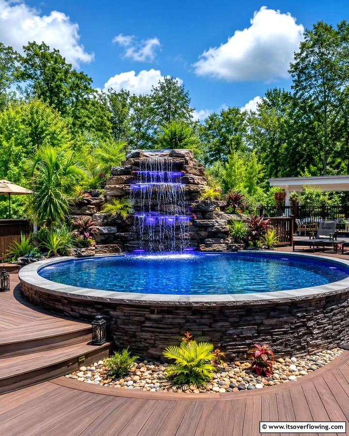 Waterfall Feature - 25 Above Ground Pool Landscaping Ideas for a Stunning Yard