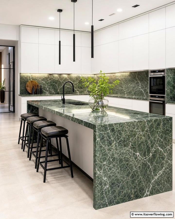 Waterfall Green Marble Countertop - 20 Green Marble Countertop Design Ideas for Kitchens