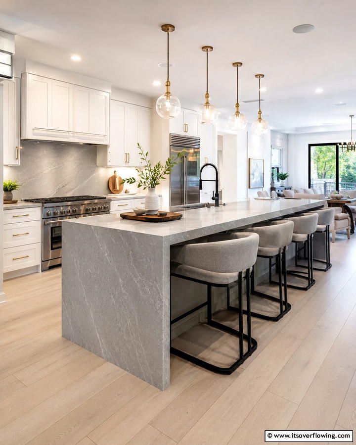 Waterfall Island with Built In Seating - 20 Stunning Waterfall Kitchen Island Ideas for a Modern Look