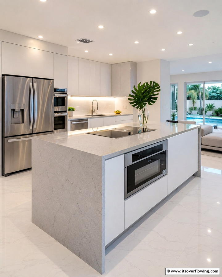 Waterfall Island with Integrated Appliances - 20 Stunning Waterfall Kitchen Island Ideas for a Modern Look