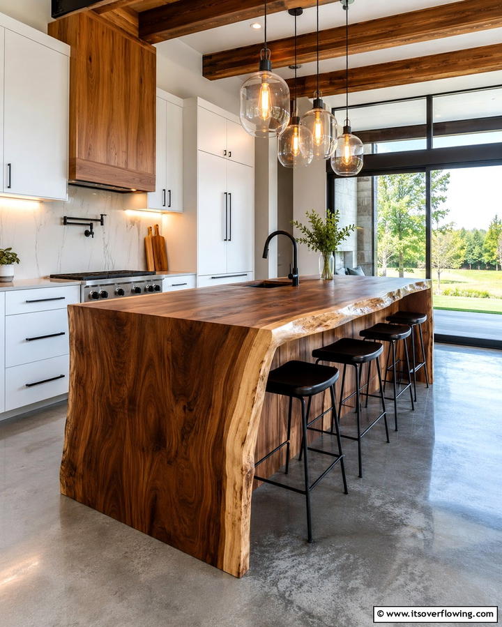 Waterfall Island with Natural Edge - 20 Stunning Waterfall Kitchen Island Ideas for a Modern Look
