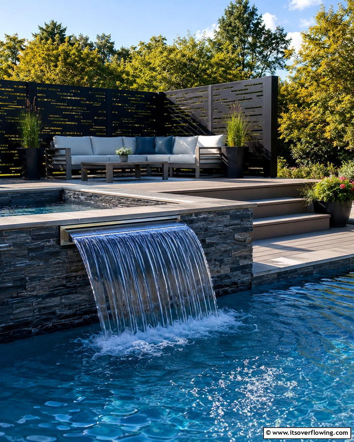 Waterfall Spillover - 25 Semi Inground Pool Ideas for a Stunning Backyard
