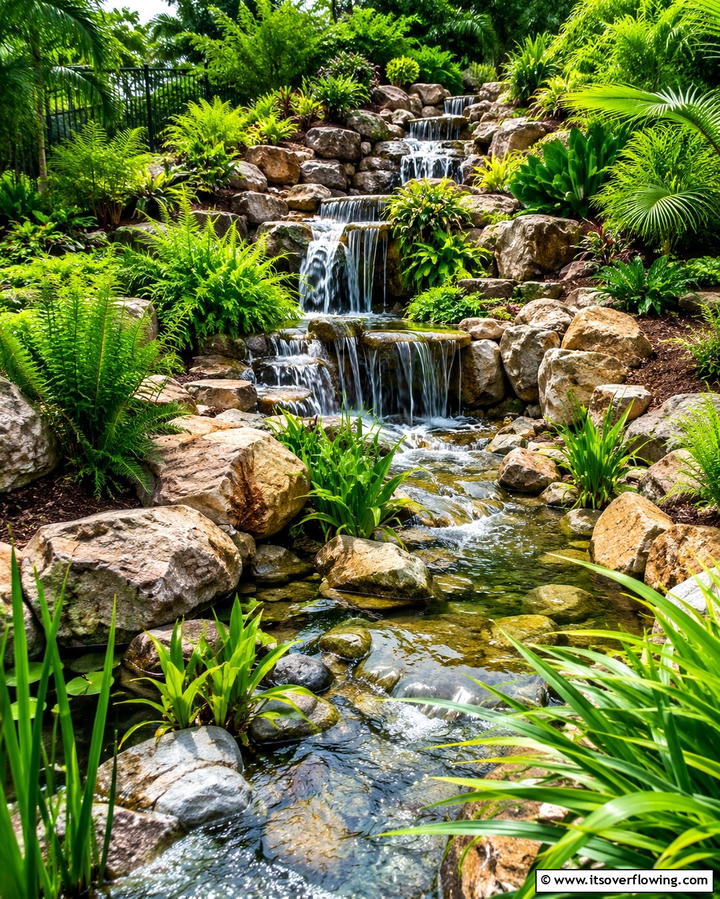 Waterfall and Stream Features - 25 Down Sloped Backyard Ideas for a Unique Outdoor Space