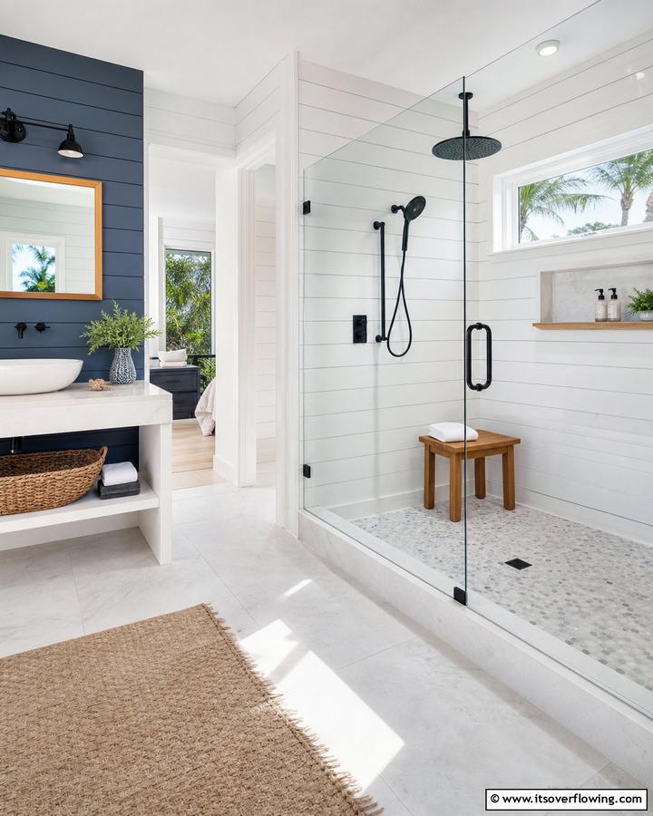 Waterproof Shiplap Shower Enclosure - 21 Shiplap Bathroom Ideas for a Rustic or Modern Vibe