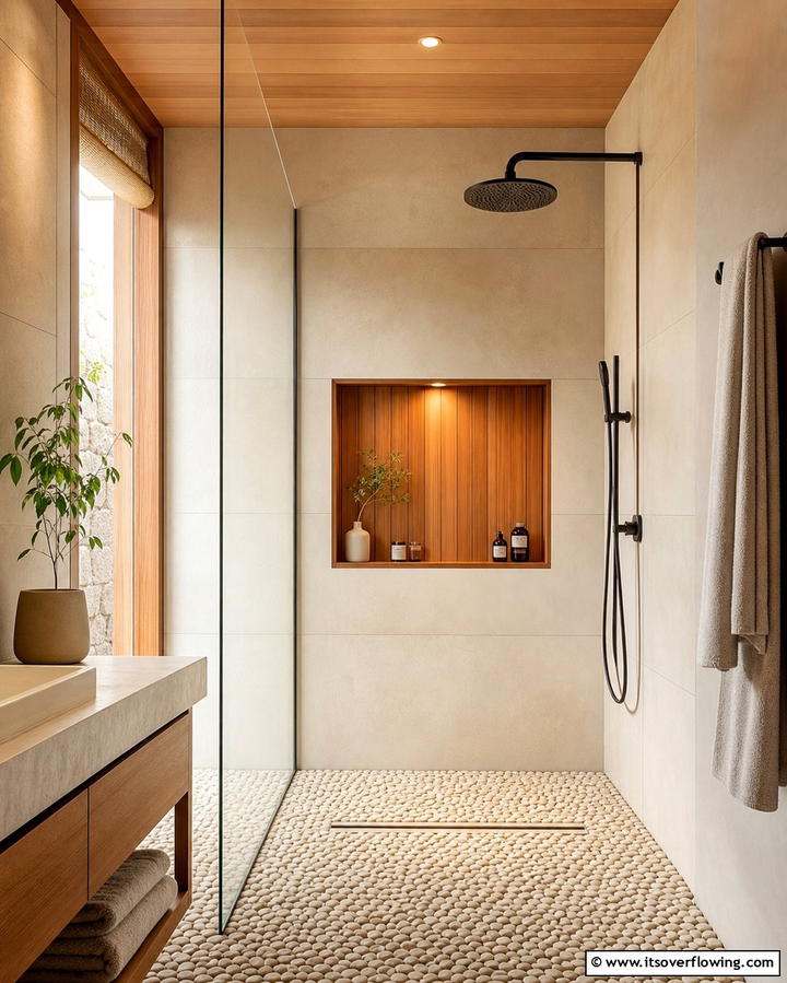 Waterproof Wooden Shower Niche - 25 Shower Niche Ideas for a Functional Bathroom