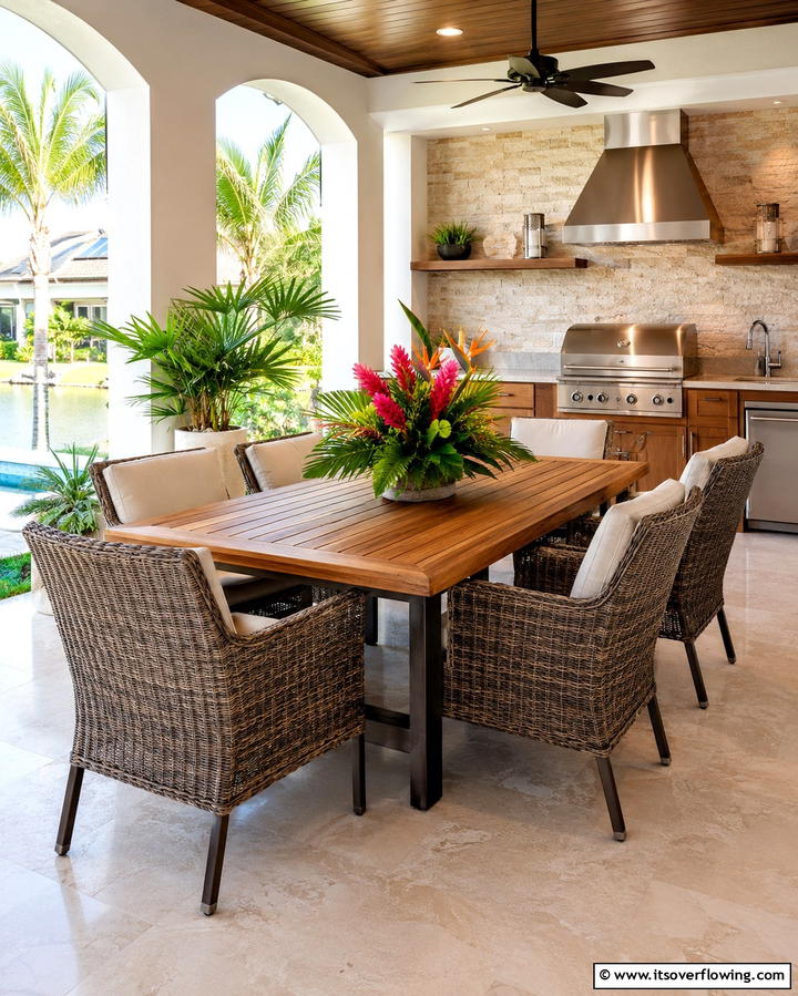 Weather Resistant Dining Set - 20 Stylish Lanai Kitchen Ideas for Indoor-Outdoor Living