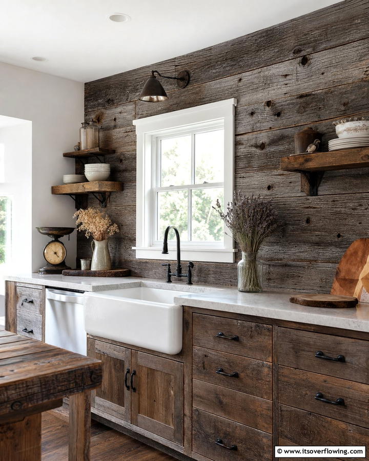 Weathered Barnwood - 25 Rustic Backsplash Ideas for a Farmhouse Kitchen