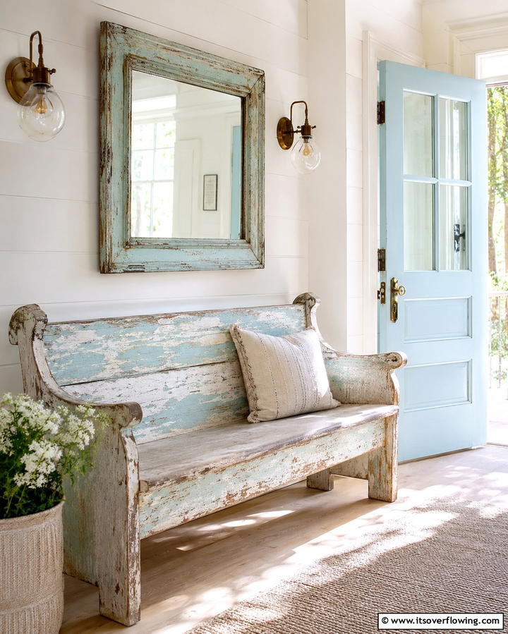 Weathered Distressed Wood Bench - 30 Functional Entryway Bench Solutions for Organized Homes