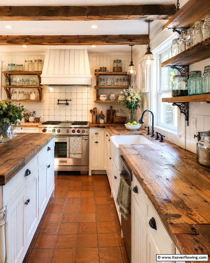 Weathered Elegance with Distressed Wood Countertops - 20 Wood Countertop Ideas for a Natural and Stylish Kitchen