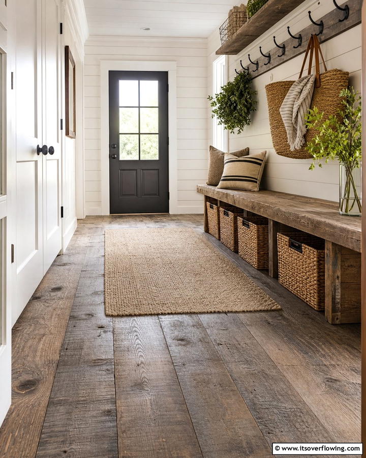 Weathered Flooring for Rustic Durability - 20 Farmhouse Mudroom Ideas for a Rustic Entryway