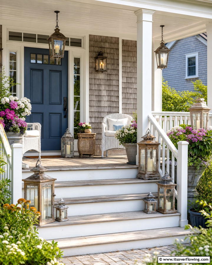 Weathered Lanterns - 20 Small Cape Cod Front Porch Ideas for Charm