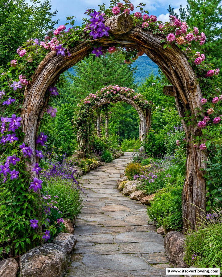 Weathered Log Garden Arches - 30 Rustic Landscaping Ideas for Natural Yard Beauty