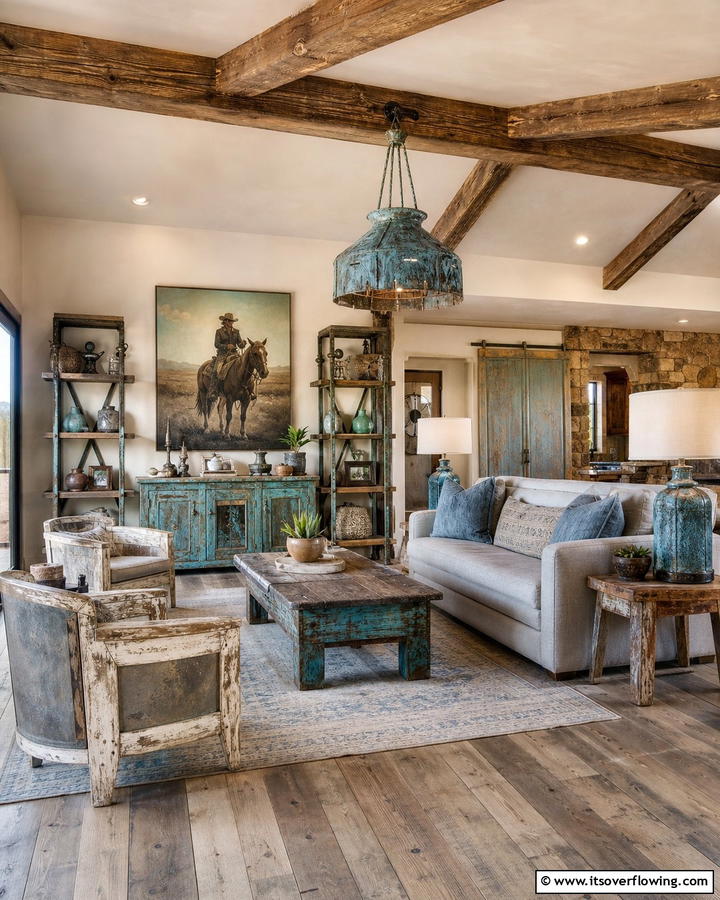 Weathered Patina Finishes - 30 Western Living Room Ideas for Cozy Rustic Ambiance