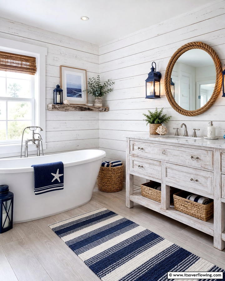Weathered Shiplap Walls - 25 Coastal Bathroom Ideas for a Serene Beach Retreat