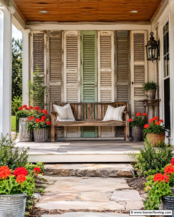 Weathered Shutter Accent Walls - 30 Rustic Front Porch Ideas for a Welcoming Entryway