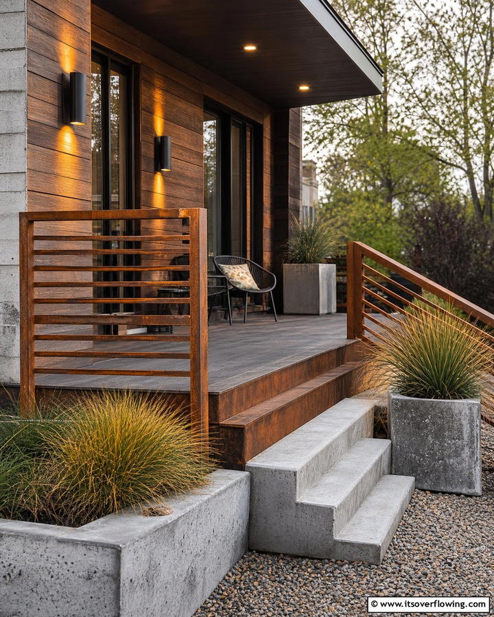 Weathered Steel Appeal - 21 Porch Railing Designs to Elevate Your Home’s Curb Appeal