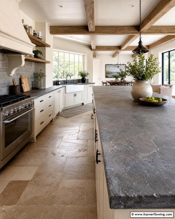 Weathered Stone Countertops - 21 Farmhouse Kitchen Ideas for a Cozy, Timeless Look