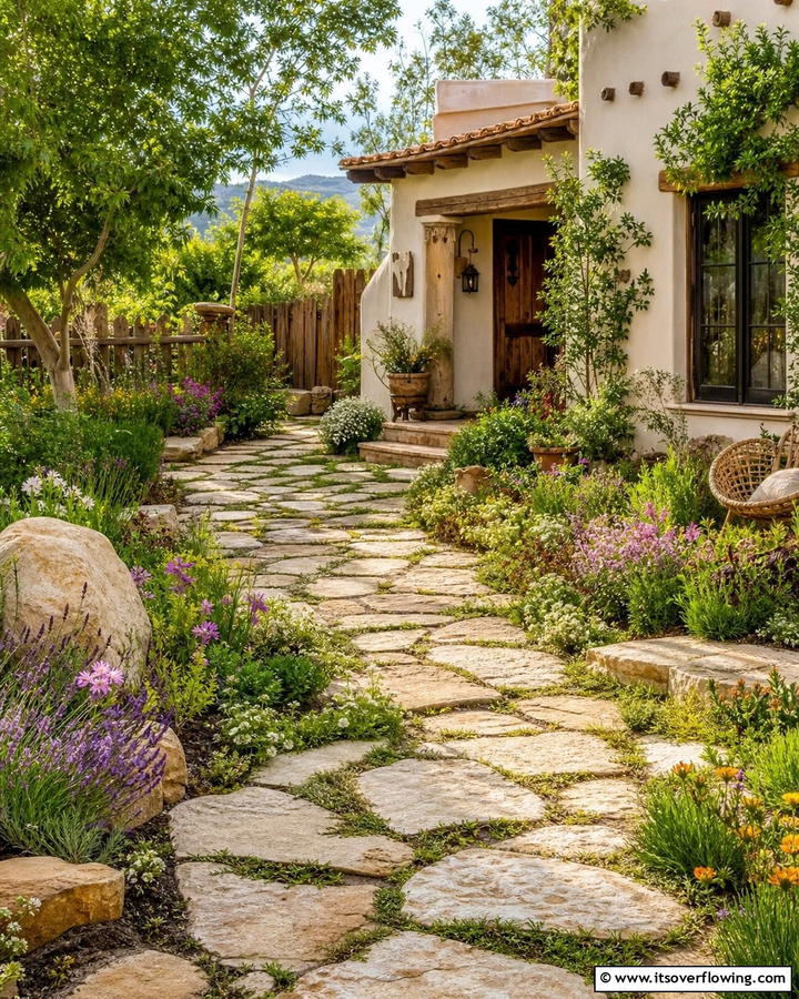 Weathered Stone Pathways - 25 Boho House Exterior Ideas for a Unique and Colorful Look