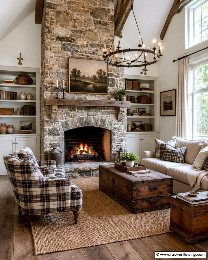 Weathered Stone for Timeless Appeal - 25 Floor-to-Ceiling Stone Fireplace Ideas for Cozy Homes