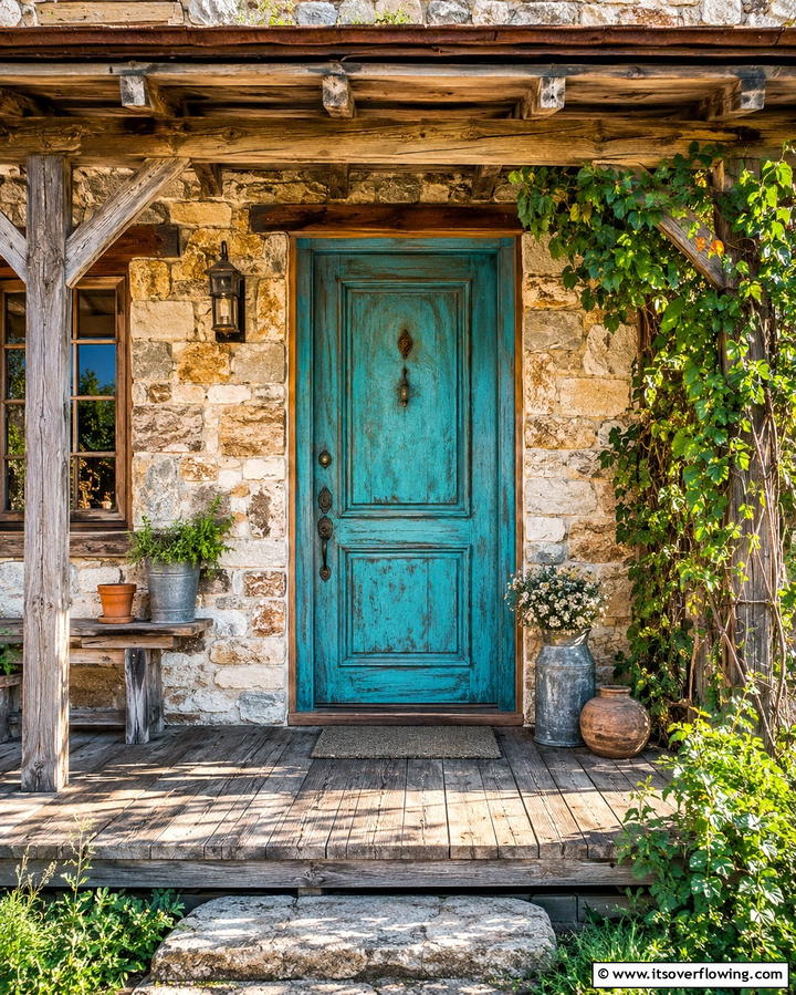 Weathered Turquoise for Rustic Charm - 20 Turquoise Front Door Ideas for a Pop of Color