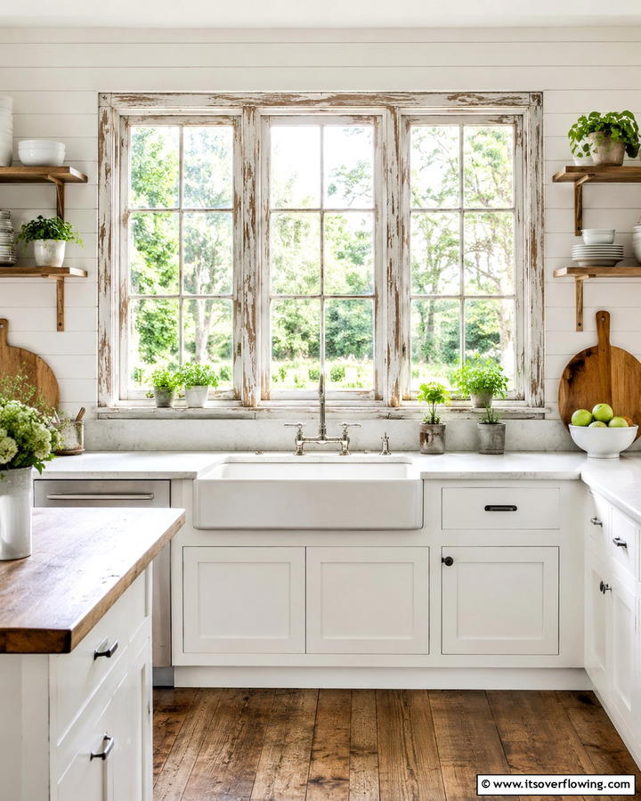 Weathered Window Frames - 30 Rustic White Kitchen Ideas for Timeless Farmhouse Style