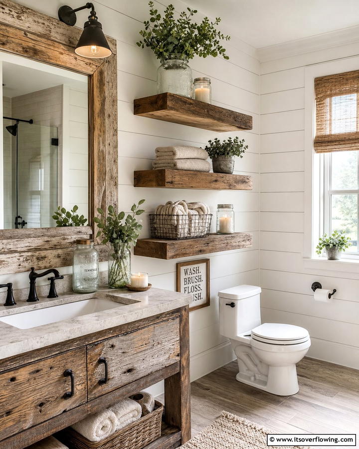 Weathered Wood Accents - 25 Farmhouse Bathroom Ideas for a Rustic and Relaxing Retreat