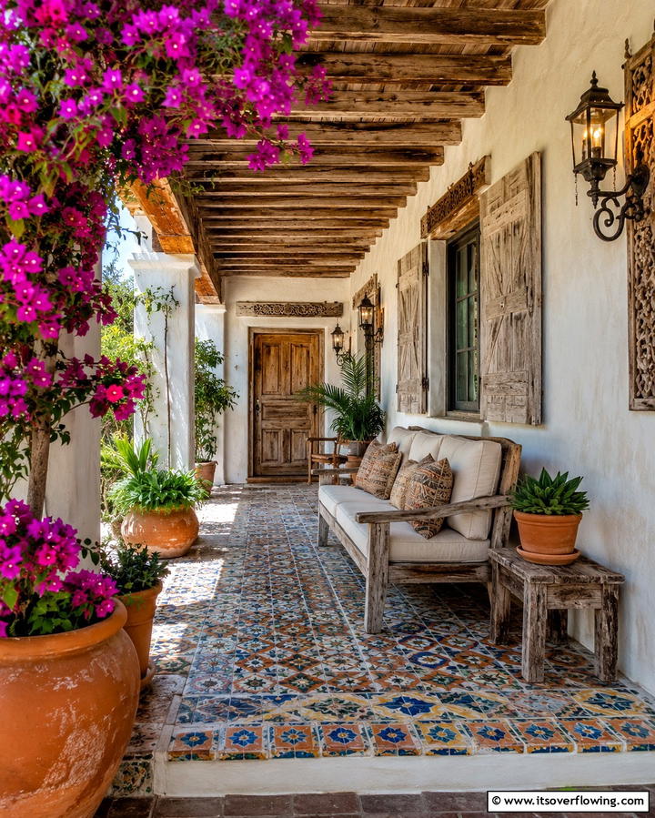 Weathered Wood Accents - 30 Spanish Style Front Porch Ideas for Mediterranean Charm
