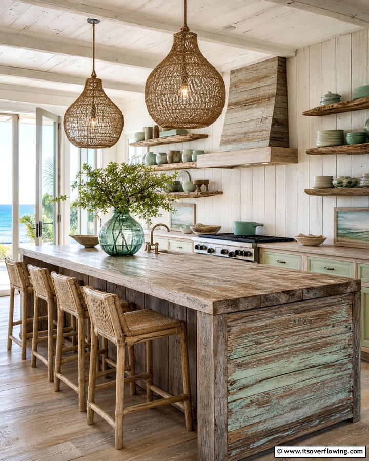 Weathered Wood Accents - 25 Coastal Kitchen Ideas for a Beach-Inspired Look