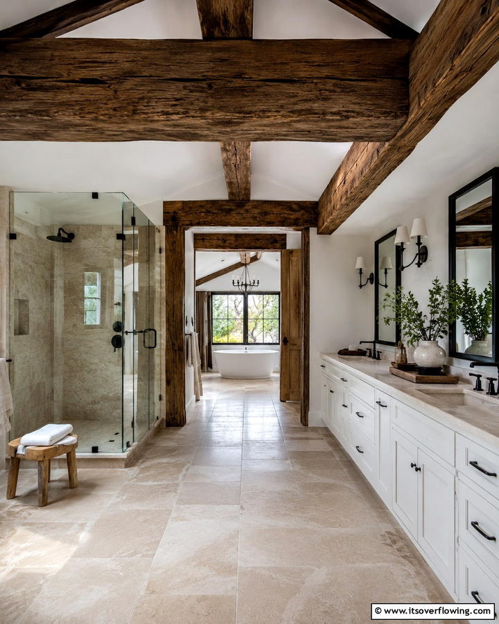 Weathered Wood Ceiling Beams - 25 Rustic Bathroom Ideas for a Cozy Feel