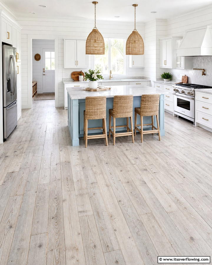 Weathered Wood Flooring for a Beachy Base - 25 Coastal Kitchen Ideas for a Beach-Inspired Look