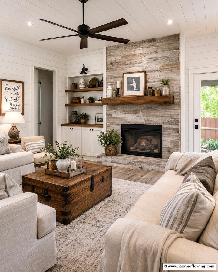 Weathered Wood Look Tiles - 25 Farmhouse Fireplace Tile Ideas for a Rustic Look