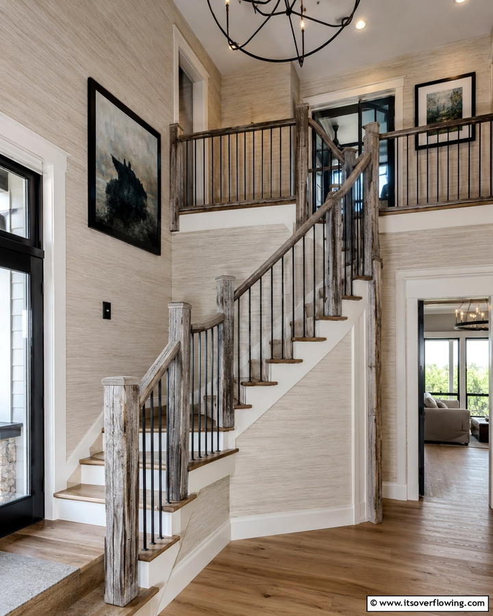 Weathered Wood Texture - 30 Rustic Farmhouse Stair Railing Ideas & Designs