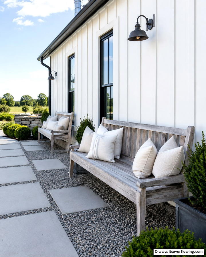 Weathered Wooden Benches - 30 Farmhouse Patio Ideas for Rustic Outdoor Relaxation