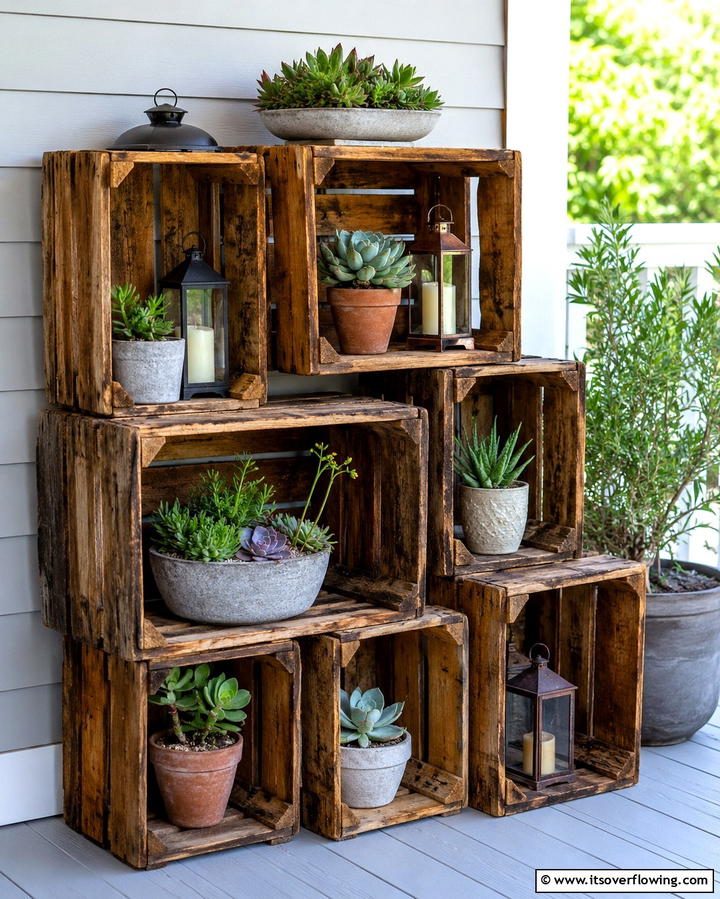 Weathered Wooden Crates - 25 Farmhouse Porch Ideas for a Cozy Outdoor Retreat