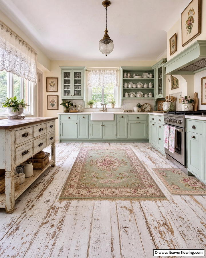 Weathered Wooden Floors - 20 Shabby Chic Kitchen Ideas for a Vintage Look