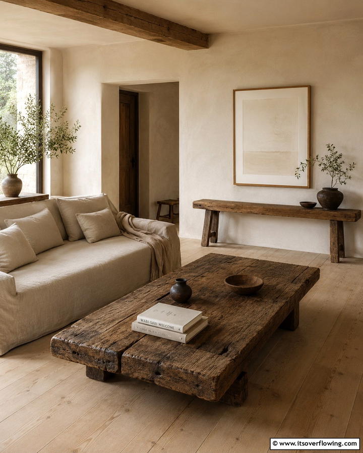 Weathered Wooden Furniture - 30 Wabi Sabi Interior Design Ideas for Serene Minimalism
