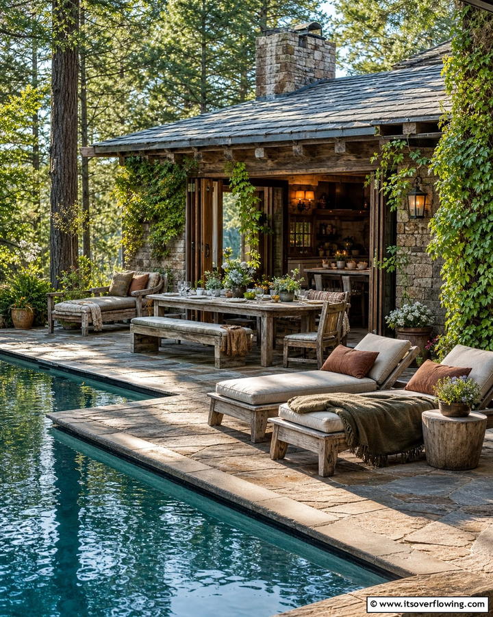 Weathered Wooden Furniture - 20 Rustic Pool House Ideas for a Charming Retreat