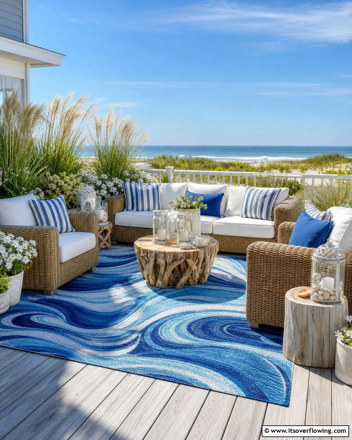 Weatherproof Outdoor Rugs - 20 Coastal Garden Ideas to Bring the Beach Home