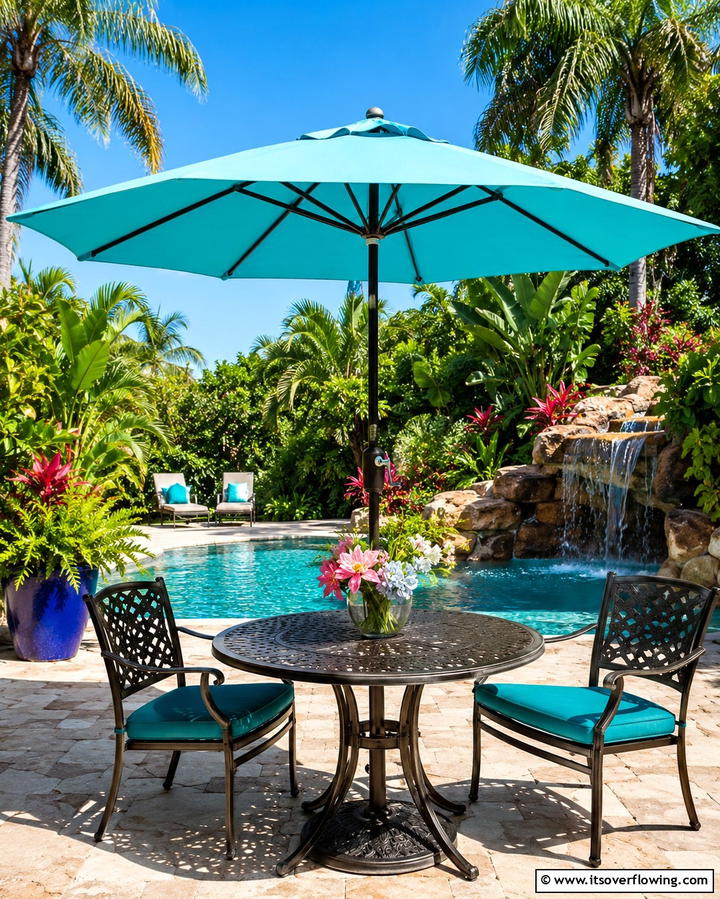 Weatherproof Umbrella Tables - 25 Pool Furniture Ideas for a Relaxing Outdoor Oasis