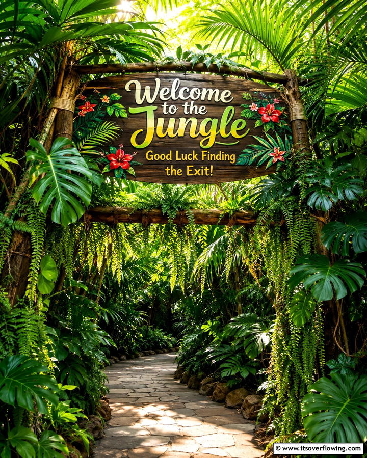 Welcome to the Jungle Good Luck Finding the Exit - 25 Funny Garden Sign Ideas to Add Humor to Your Yard