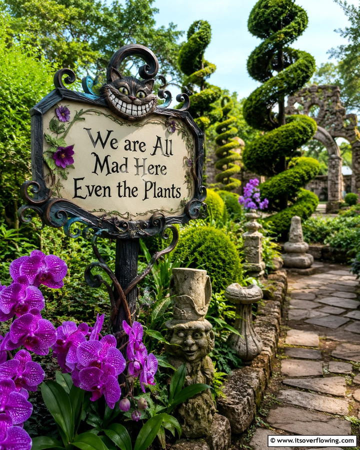 Were All Mad Here Even the Plants - 25 Funny Garden Sign Ideas to Add Humor to Your Yard