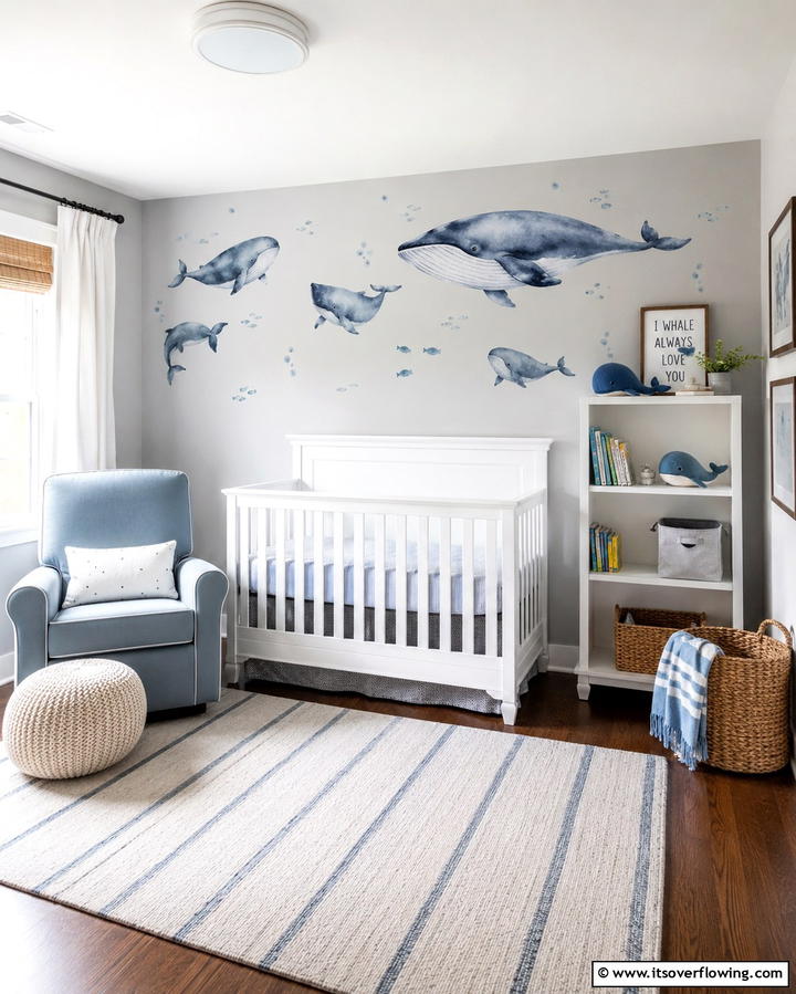Whale Wall Decals - 25 Nautical Nursery Ideas for a Coastal Vibe