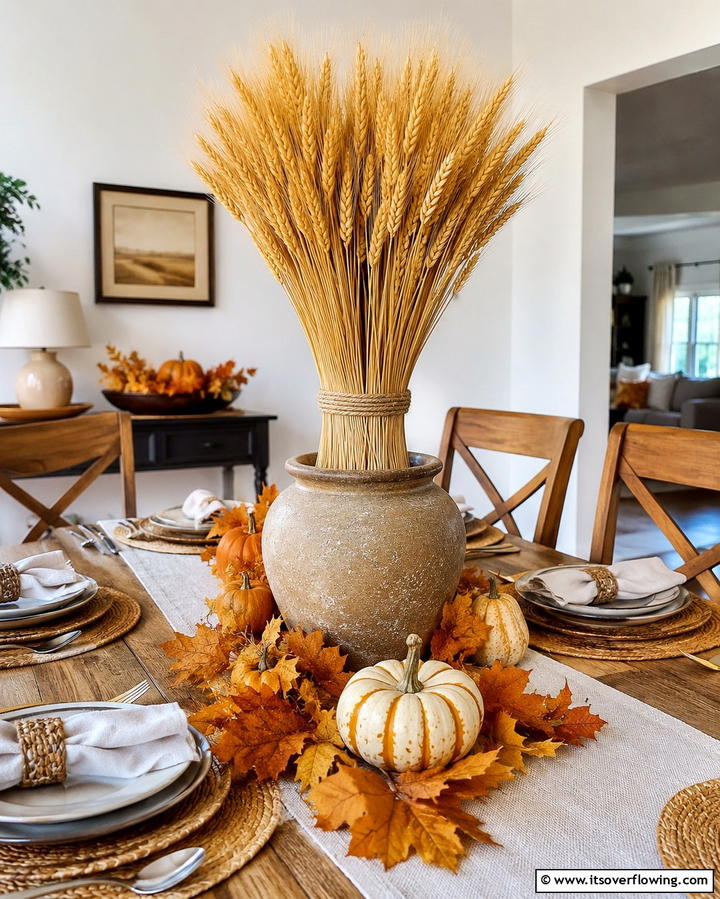 Wheat Bundle Centerpiece - 25 Fall Table Decor Ideas for a Seasonal and Festive Dining Experience